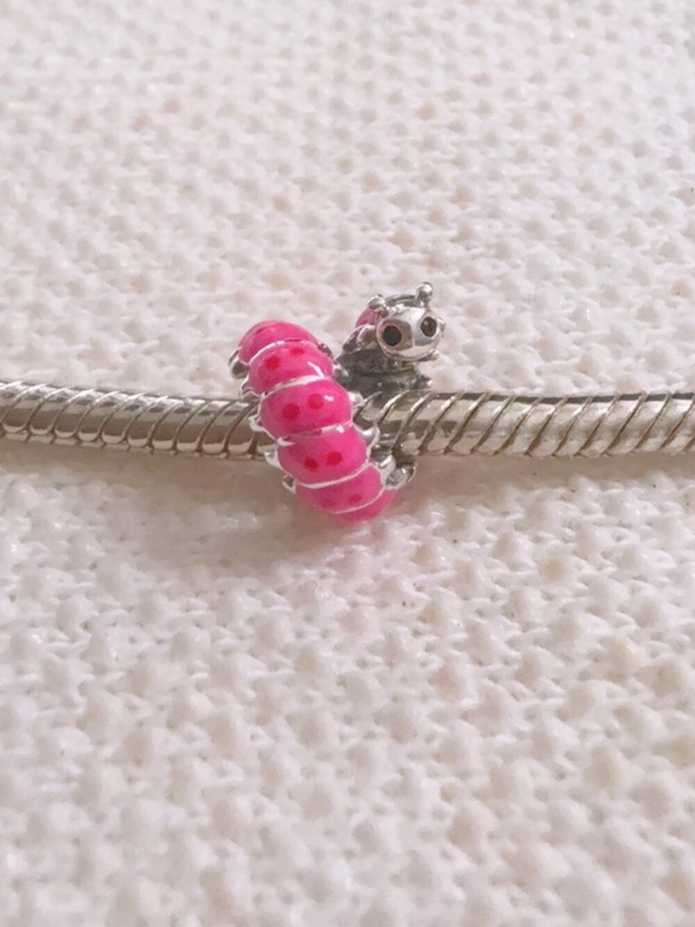 Pink Caterpillar Worm Silver Charm For Pandora Bracelet